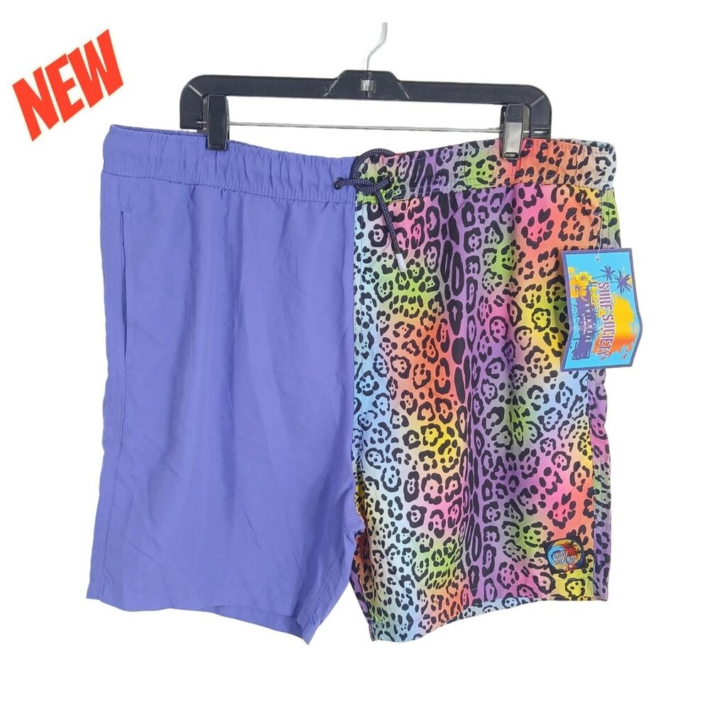 Surf Society Colorful XL Swimwear Shorts - Rainbow Leopard Print